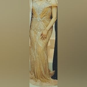 Elegant Gold Beaded Prom Dress